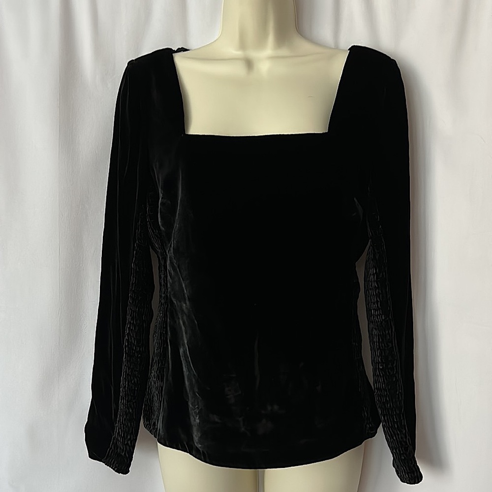 Rebecca Taylor NWT Elegant Black Velvet Long Sleeve Shirt Top **Size 4** 🌺🌺 - Picture 1 of 5